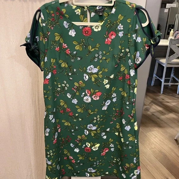 green emerald velvet dress 90's Ann Taylor Blue Floral Silk Dress[M]  mahshu